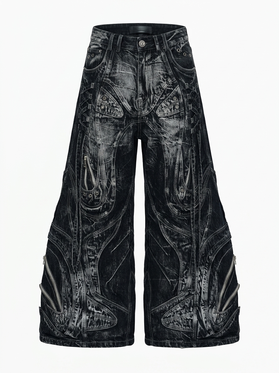 Wrong Side — Black Washed Wide-Leg Denim