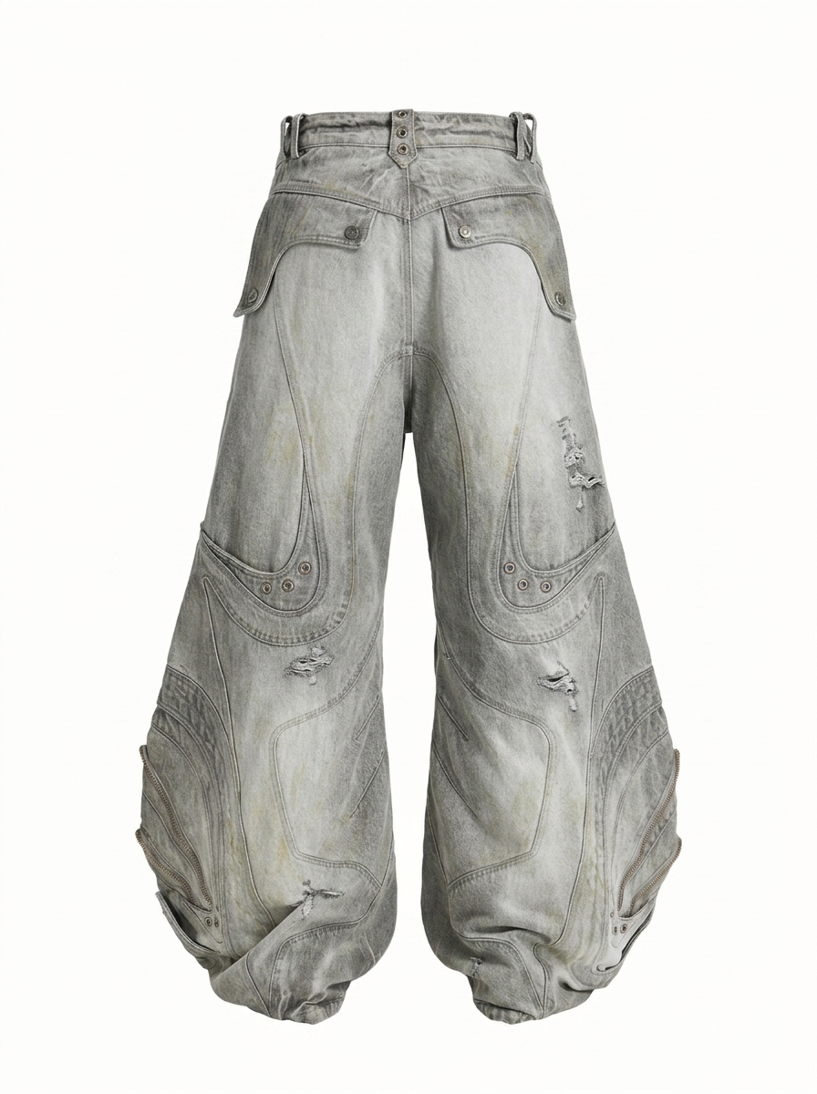 Wrong Side — Light Wash Distressed Wide-Leg Denim